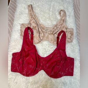 Third Love Unlined Foliage Perfect Coverage Fuchsia Lace Beige Nude Bra 38 F Set